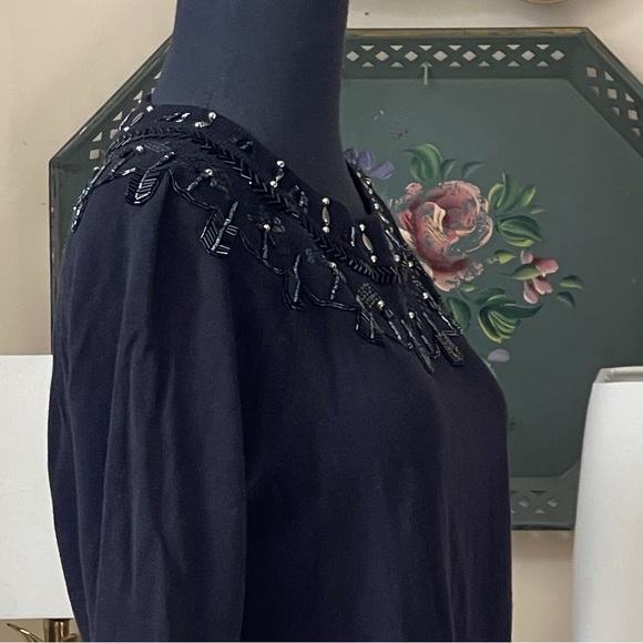 Talbots RSVP Black Beaded Sequin Crew Neckline Sweater Sz M Soft Knit - Picture 6 of 13